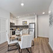 The Confluence on Farwell Apartments in Spokane, Washington Model Living Room with Private Patio