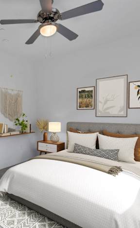 The Hedrick on Mountain Townhome Style Apartments in Tucson, Arizona Model Bedroom with Attached Bathroom