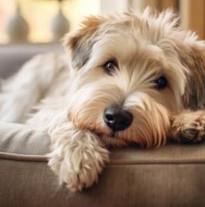 a dog laying on a couch