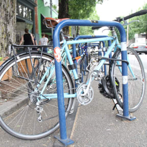 Blue Bike on Bike Rack