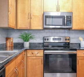Closed up Interior kitchen view inside of Soho Parkway's apartments