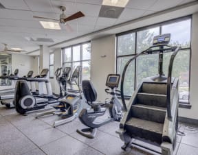 Fitness Center With Yoga/Stretch Area at The Lincoln Apartments, North Carolina