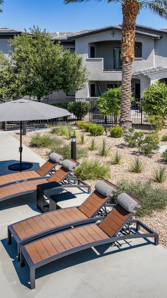 poolside lounging areas at South Blvd apartments