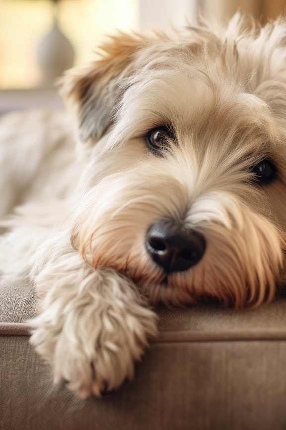 A dog laying on a couch at Mountain Place Apartments, Stone Mountain, 30083