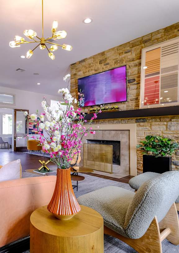 Inside clubhouse at Falls at Copper Lake luxury apartments