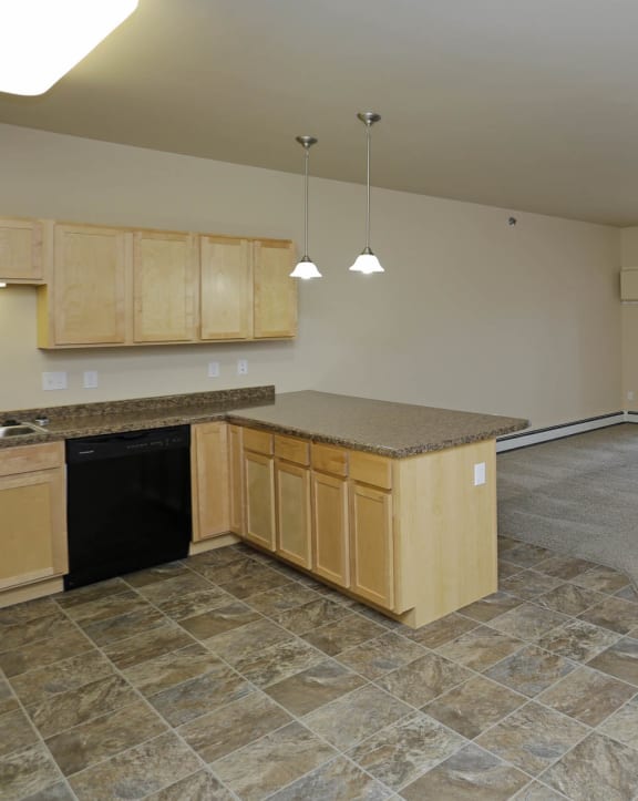 a kitchen and living room in a house
