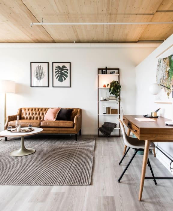 The Canyons Pet Friendly Apartments in Portland, Oregon Model Living Room with Desk