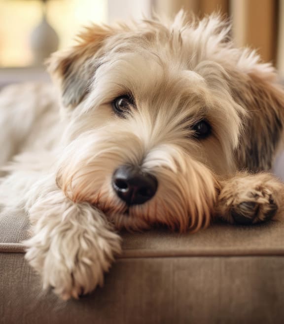 a dog laying on a couch