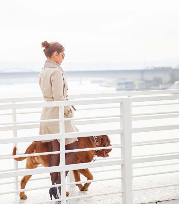 woman with her dog at park