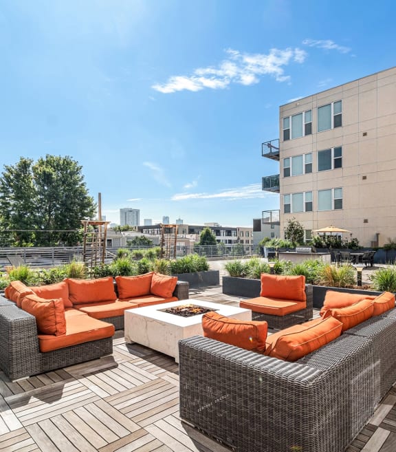 2828 Zuni Apartments in Denver, Colorado Patio with Couches and Fire Pit