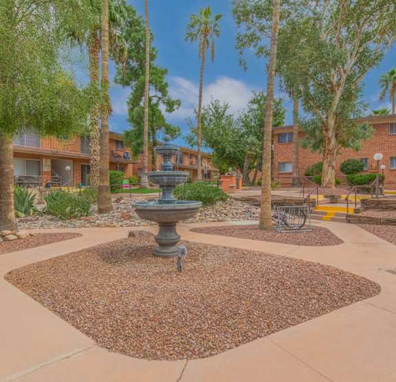 Country Club Apartments in Tucson, Arizona Exterior and Courtyard with Fountain