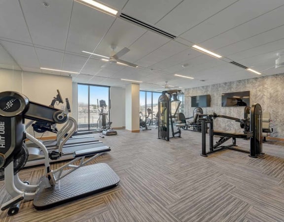 the gym is equipped with weights and other exercise equipment