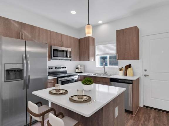 The Hedrick on Mountain Townhome Style Apartments in Tucson, Arizona Model Kitchen with Island