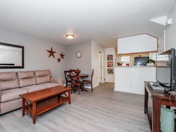 Jenna Village Apartments in Springfield, Oregon Model Living Room and Kitchen