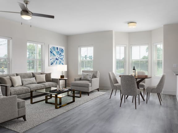 Satori Olathe Apartments in Kansas Model Living Room and Dining Area