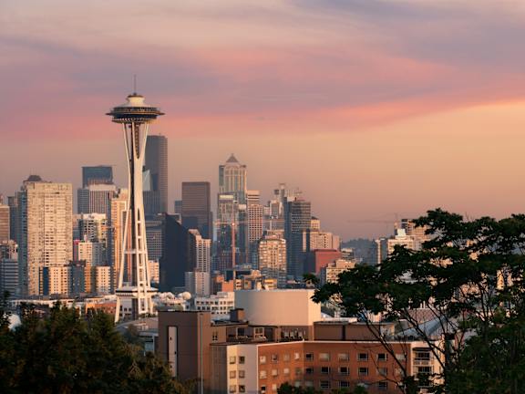 Beautiful View of Seattle, Washington Skyline During Sunset