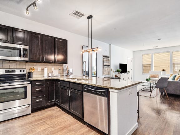 2828 Zuni Apartments in Denver, Colorado Model Kitchen and Living Room