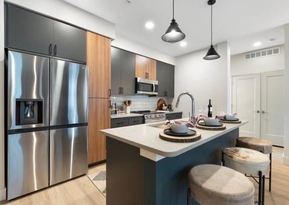 Aura Flagstaff Apartments in Flagstaff, Arizona Model Kitchen with Island