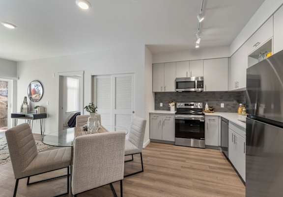 The Confluence on Farwell Apartments in Spokane, Washington Model Kitchen and Dining Area