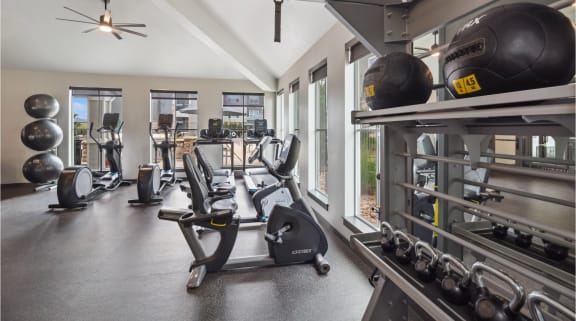 fitness center with cardio and strength training equipment at Carrick Bend apartments