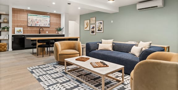 a living room with a couch and a coffee table
