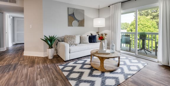 Living Room With Wood-Style Flooring, Light Grey Walls & White Trim