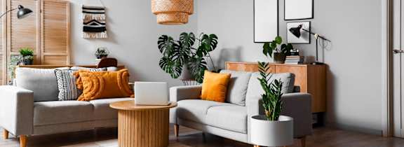 a living room with a couch and a coffee table