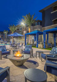 Pool side seating with fire place at Level 25 at Sunset by Picerne, Las Vegas, NV