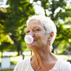 resident blowing bubble gum
