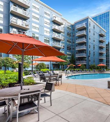 take a dip in the resort style pool at trillium apartments in fairfax