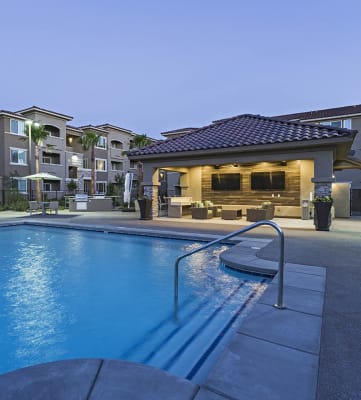 Pool view at night at The View at Horizon Ridge, Henderson, NV