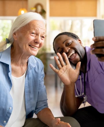 resident on a video call with team member