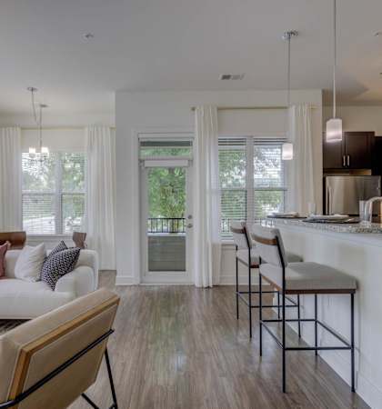 Living Room With Kitchen at The Lincoln Apartments, Raleigh