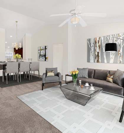 Living room and dining at Brandywine Apartments, West Bloomfield, MI, 48322