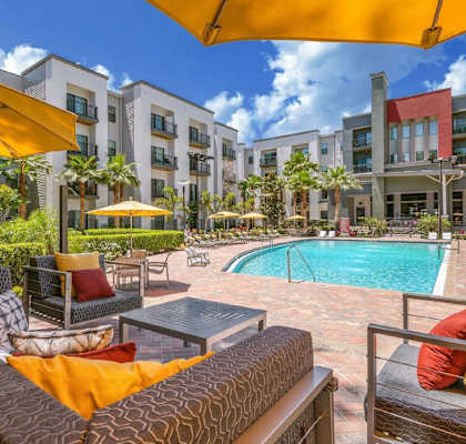 our apartments have a pool and lounge furniture