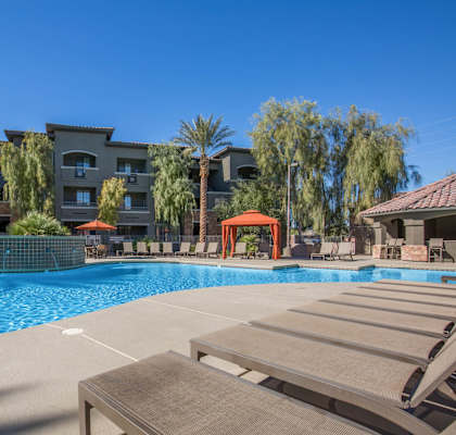 Pool Side Relaxing Area at The Passage Apartments by Picerne, Henderson