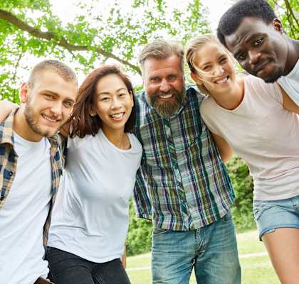 a group of friends posing for a photo in a park at Glen at Burnsville, Burnsville, 55337