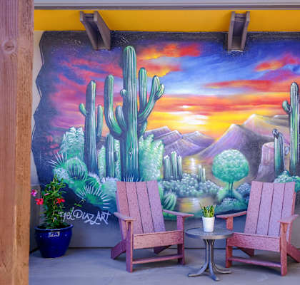 outdoor lounging area at Roosevelt Square apartments