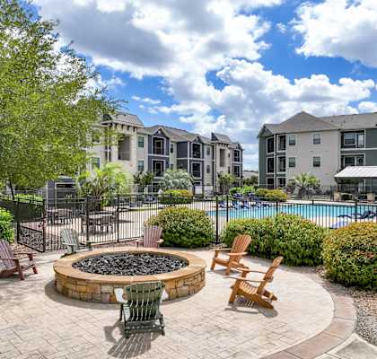 outdoor fireside retreat at Boardwalk Med Center luxury apartments for rent in San Antonio
