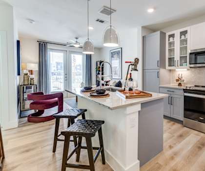 Aura High Pointe Apartments in Austin, Texas Model Kitchen with Island