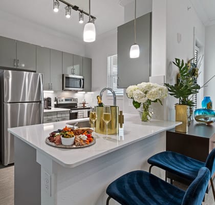 Open and bright kitchen at Reveal at Onion Creek, Austin
