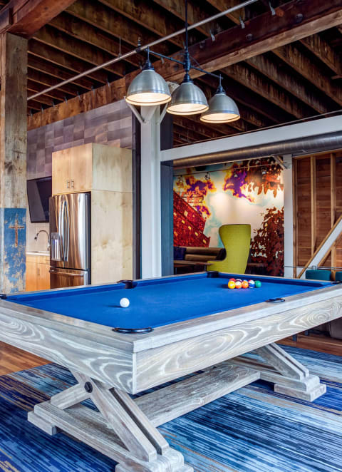 Rooftop Clubroom Billiards Table at A-Mill Artist Lofts, Minneapolis, MN