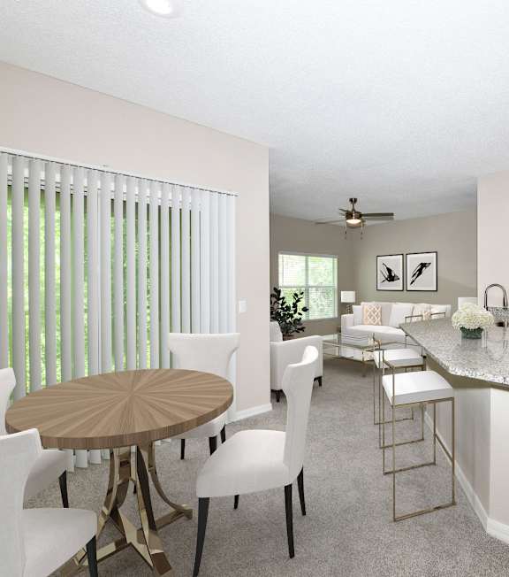 A kitchen with brown cabinets and a granite countertop. at Park Place Oviedo Apartments, Oviedo, FL