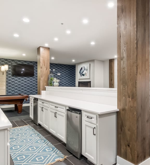 a kitchen with a counter top and a sink at The Greyson, Ohio, 43026