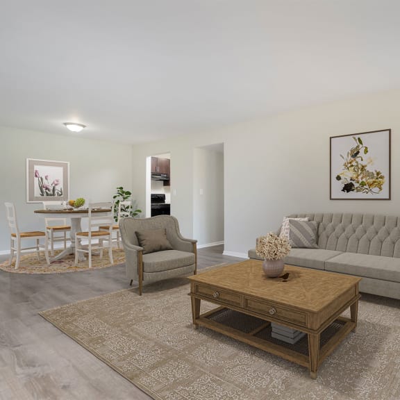 a living room with a couch and a coffee table