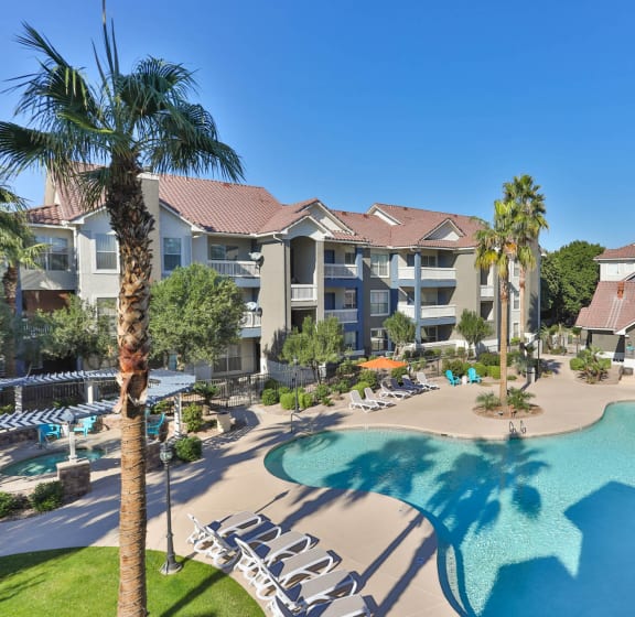Aerial view of Swimming Pool And Relaxing Area at Arboretum at South Mountain, Phoenix, AZ, 85044