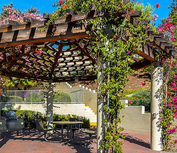 Outdoor bbq grilling area at Mission Plaza Apartments, Los Angeles, CA