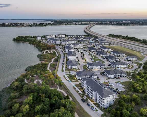 aerial view of Reveal on the Lake apartments