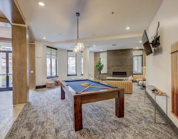 Clubhouse With Billiards Table  at The Lincoln Apartments, Raleigh, North Carolina