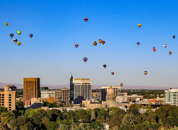 Hot Air Balloons over Downtown Boise, Idaho